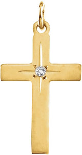 14K Gold Round Natural Diamond Cross Necklace or Pendant - Yellow Gold