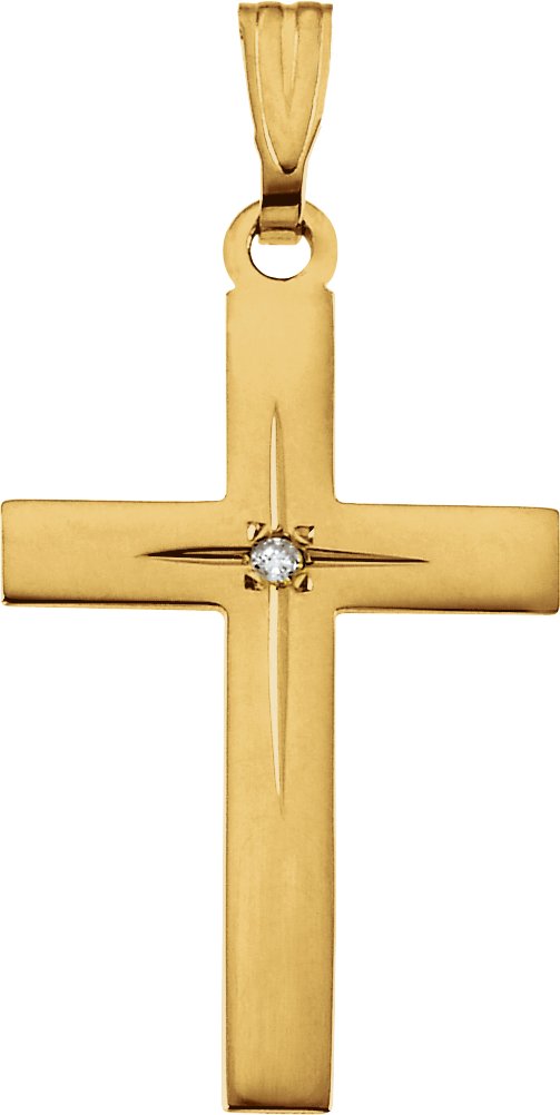 14K Gold Round Natural Diamond Cross Necklace or Pendant - Yellow Gold