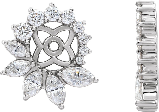 14K Gold Natural Diamond Accented Earring Jackets V - White Gold