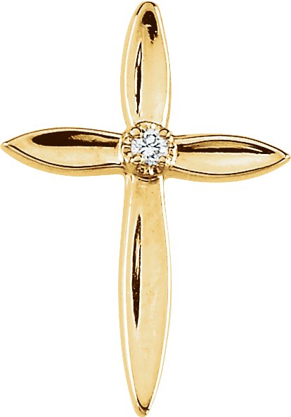 14K Gold Round Natural Diamond Solitaire Cross Lapel Pin