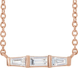 14K Gold Three-Stone Bar Necklace - Rose Gold