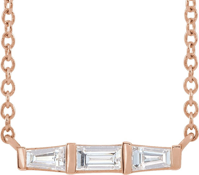 14K Gold Three-Stone Bar Necklace - Rose Gold