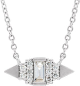 14K Gold Straight Baguette Natural Diamond Geometric Necklace - White Gold