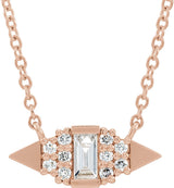 14K Gold Straight Baguette Natural Diamond Geometric Necklace - Rose Gold