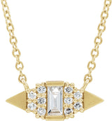 14K Gold Straight Baguette Natural Diamond Geometric Necklace - Yellow Gold