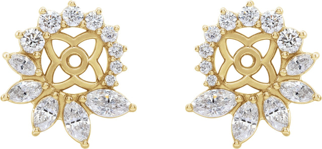 14K Gold Natural Diamond Accented Earring Jackets V - Yellow Gold - view 2