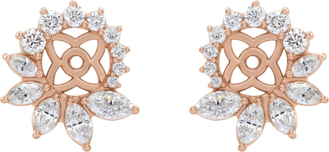 14K Gold Natural Diamond Accented Earring Jackets V - Rose Gold - view 2