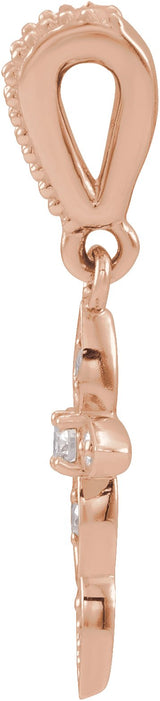 14K Gold Round Natural Diamond Vintage-Inspired Cross Necklace or Pendant - Rose Gold - view 2