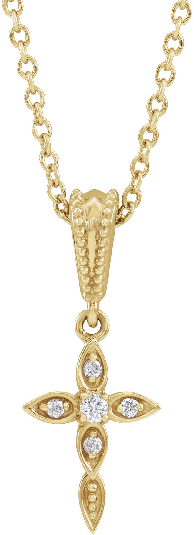14K Gold Round Natural Diamond Vintage-Inspired Cross Necklace or Pendant - Yellow Gold
