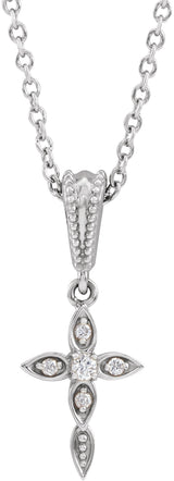 Platinum Round Natural Diamond Vintage-Inspired Cross Necklace or Pendant