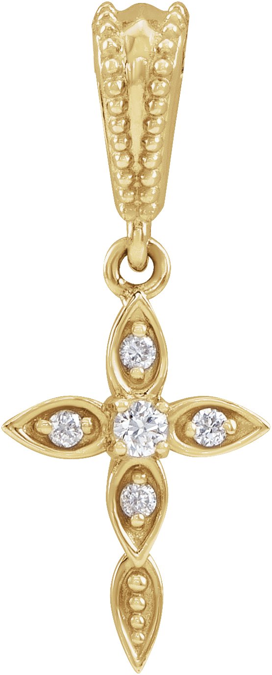 14K Gold Round Natural Diamond Vintage-Inspired Cross Necklace or Pendant - Yellow Gold