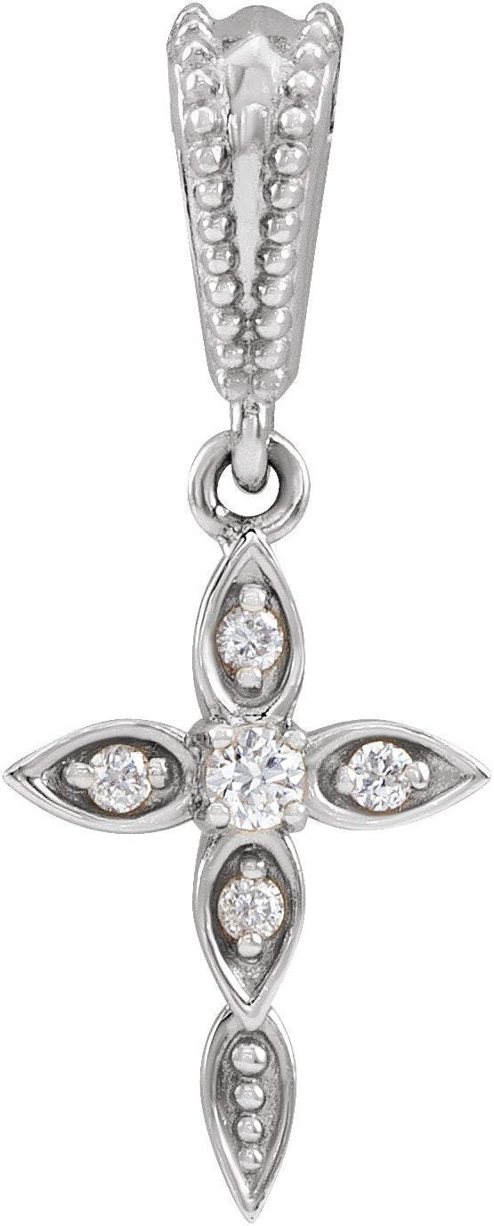 14K Gold Round Natural Diamond Vintage-Inspired Cross Necklace or Pendant - White Gold