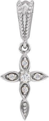Platinum Round Natural Diamond Vintage-Inspired Cross Necklace or Pendant