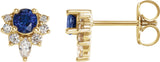 14K Gold Round Lab-Grown Blue Sapphire Accented Earrings - Yellow Gold
