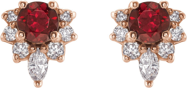 14K Gold Round Natural Mozambique Garnet Accented Earrings - Rose Gold - view 2