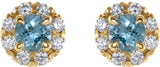 14K Gold Round Natural Aquamarine French-Set Halo-Style Earrings - Yellow Gold - view 2