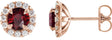 14K Gold Round Natural Mozambique Garnet French-Set Halo-Style Earrings - Rose Gold