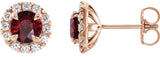14K Gold Round Natural Mozambique Garnet French-Set Halo-Style Earrings - Rose Gold