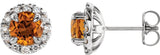 14K Gold Round Natural Citrine French-Set Halo-Style Earrings - White Gold