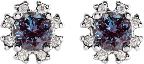 Platinum Lab-Grown Alexandrite Round 4-Prong Halo-Style Earrings - view 2