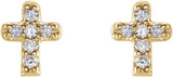 14K Gold Round Natural Diamond Youth Cross Earrings - Yellow Gold - view 2