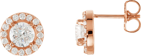 14K Gold Lab-Grown Diamond Round 4-Prong Halo-Style Earrings - Rose Gold