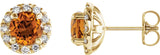 14K Gold Round Natural Citrine French-Set Halo-Style Earrings - Yellow Gold