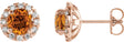 14K Gold Round Natural Citrine French-Set Halo-Style Earrings - Rose Gold