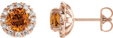 14K Gold Round Natural Citrine French-Set Halo-Style Earrings - Rose Gold