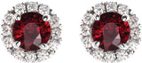 Platinum Round Natural Mozambique Garnet French-Set Halo-Style Earrings - view 2