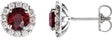 Platinum Round Natural Mozambique Garnet French-Set Halo-Style Earrings