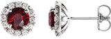 Platinum Round Natural Mozambique Garnet French-Set Halo-Style Earrings