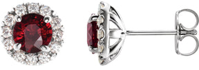Platinum Round Natural Mozambique Garnet French-Set Halo-Style Earrings