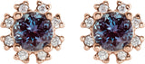 14K Gold Lab-Grown Alexandrite Round 4-Prong Halo-Style Earrings - Rose Gold - view 2