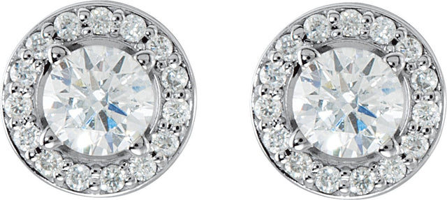 14K Gold Lab-Grown Diamond Round 4-Prong Halo-Style Earrings - White Gold - view 2