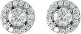 14K Gold Natural Diamond Round 4-Prong Halo-Style Earrings – 3.4-6.5mm Stones - White Gold - view 2