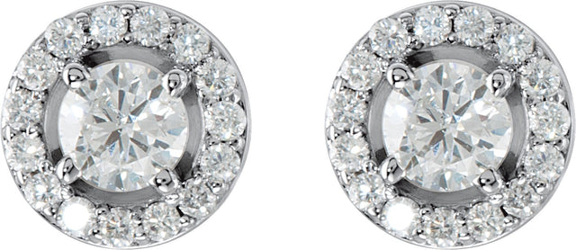14K Gold Lab-Grown Diamond Round 4-Prong Halo-Style Earrings - White Gold - view 2