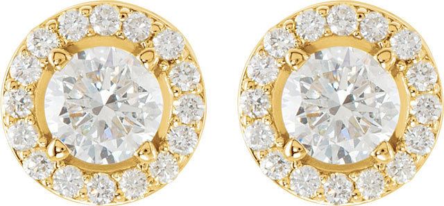14K Gold Natural Diamond Round 4-Prong Halo-Style Earrings – 3.4-6.5mm Stones - Yellow Gold - view 2