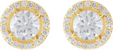 14K Gold Natural Diamond Round 4-Prong Halo-Style Earrings – 3.4-6.5mm Stones - Yellow Gold - view 2