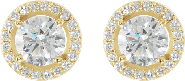 14K Gold Lab-Grown Diamond Round 4-Prong Halo-Style Earrings - Yellow Gold - view 2