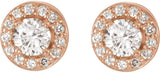 14K Gold Natural Diamond Round 4-Prong Halo-Style Earrings – 3.4-6.5mm Stones - Rose Gold - view 2