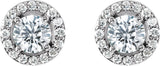 14K Gold Natural Diamond Round 4-Prong Halo-Style Earrings – 3.4-6.5mm Stones - White Gold - view 2