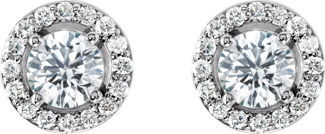 14K Gold Natural Diamond Round 4-Prong Halo-Style Earrings – 3.4-6.5mm Stones - White Gold - view 2