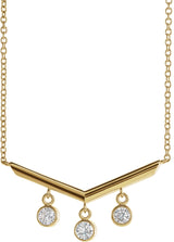 14K Gold Round Natural Diamond V Bar Necklace - Yellow Gold
