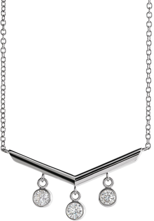 Platinum Round Natural Diamond V Bar Necklace