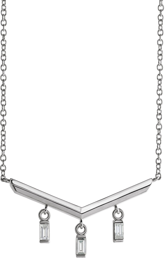 Platinum Round Natural Diamond V Bar Necklace
