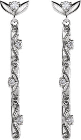 Platinum Round Natural Diamond Vintage-Inspired Earrings - view 2