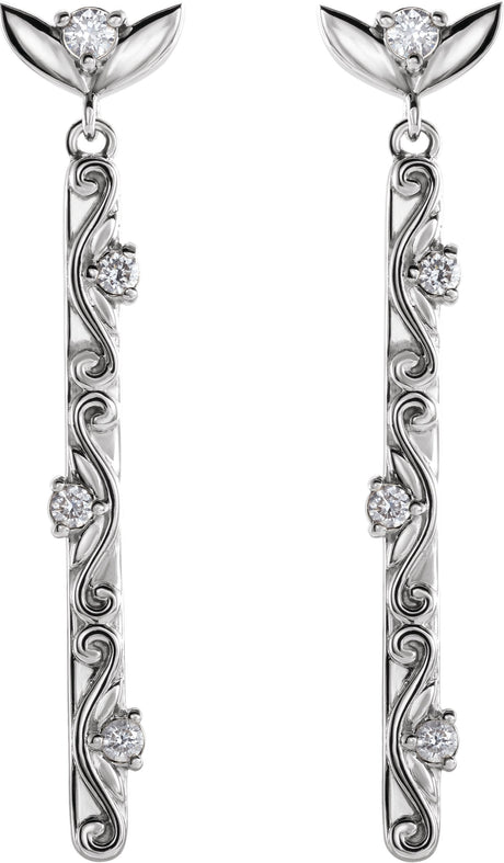 Platinum Round Natural Diamond Vintage-Inspired Earrings - view 2