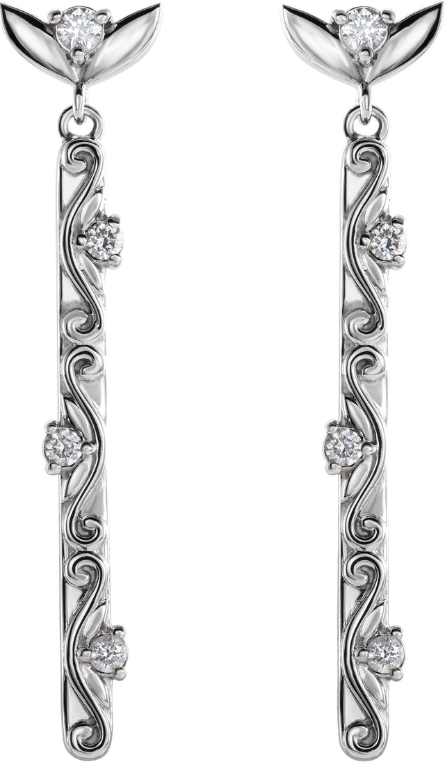 Platinum Round Natural Diamond Vintage-Inspired Earrings - view 2