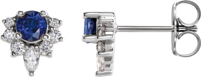 14K Gold Round Natural Blue Sapphire Accented Earrings - White Gold